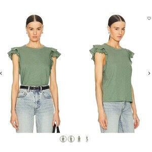 Veronica Beard Bea Ruffled Cotton T-Shirt In Green Size S